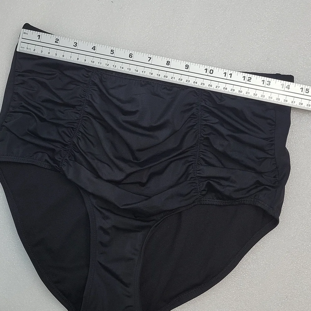 Swimsuits for All Black Ruched High Waist Swim Bottoms 16